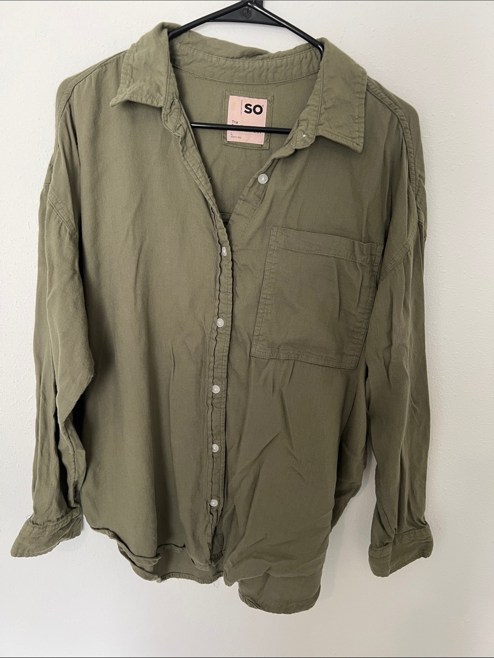SO Olive Button-Up Shirt with Chest Pocket
